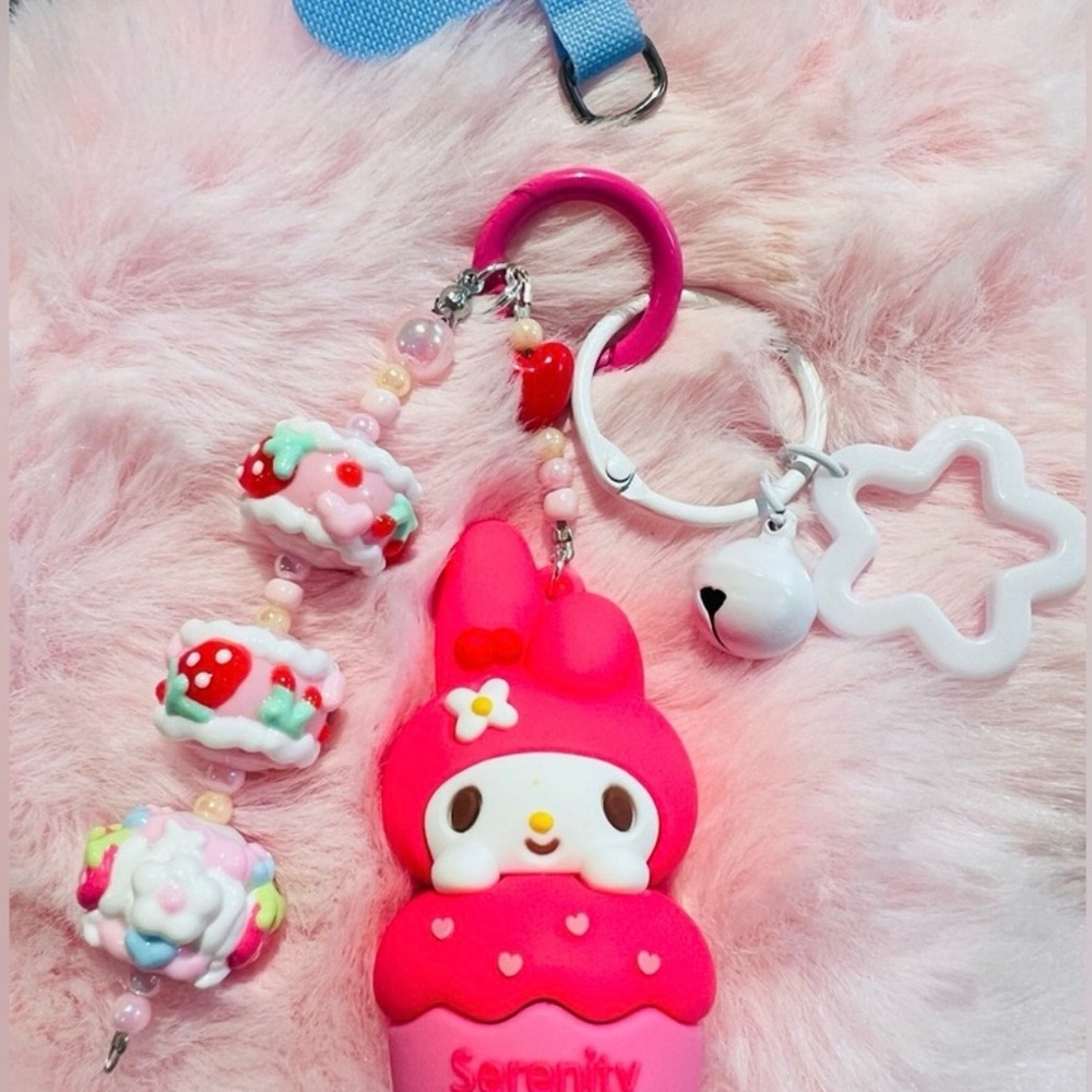 Pink Beaded With Adorable Melody Charm Keychain with Accessories